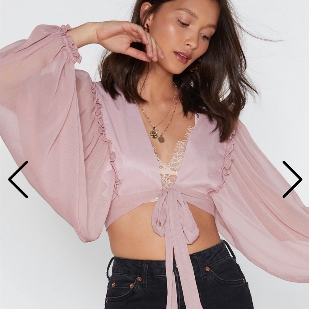 Blush Balloon Sleeve Tie Front Top